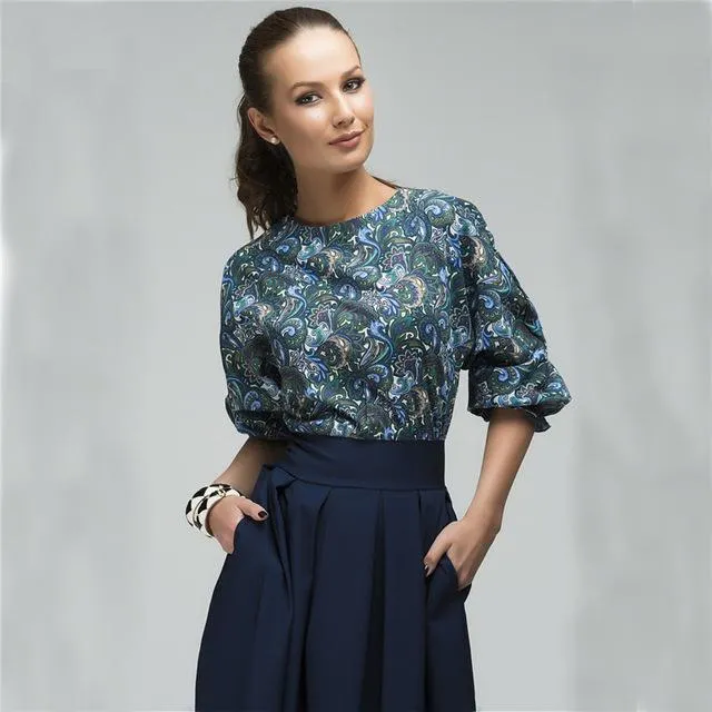 2017 Autumn Fashion Women Flower Print Dress Casual O-neck Lantern Sleeve Dresses Vintage Draped Mid-calf Party Dress Vestidos