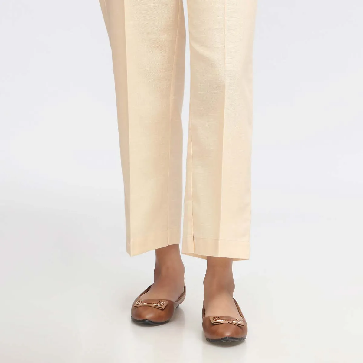 Beige Plain Khaddar Straight Fit Trouser PW3696