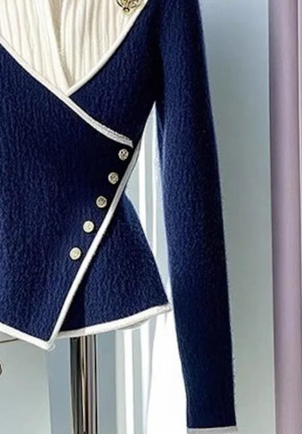 Benedetta® | Blue V-Neck Sweater with Colour Block