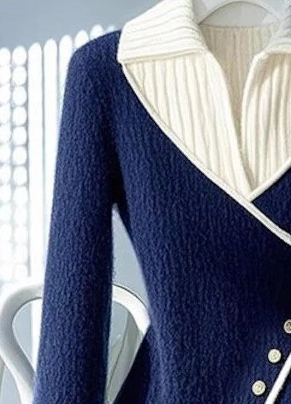 Benedetta® | Blue V-Neck Sweater with Colour Block