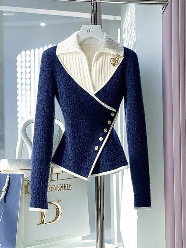 Benedetta® | Blue V-Neck Sweater with Colour Block