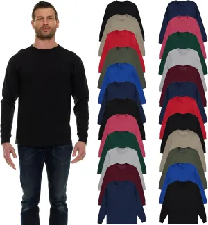 BILLIONHATS Mens Long Sleeve Colorful T-Shirts, 100% Cotton - Crew Neck Bulk Tees for Men, Wholesale Sleeved Tshirt Packs