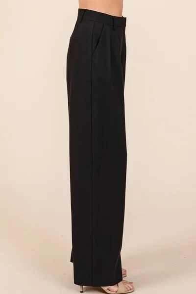 Black Pintuck Detail High Rise Trousers