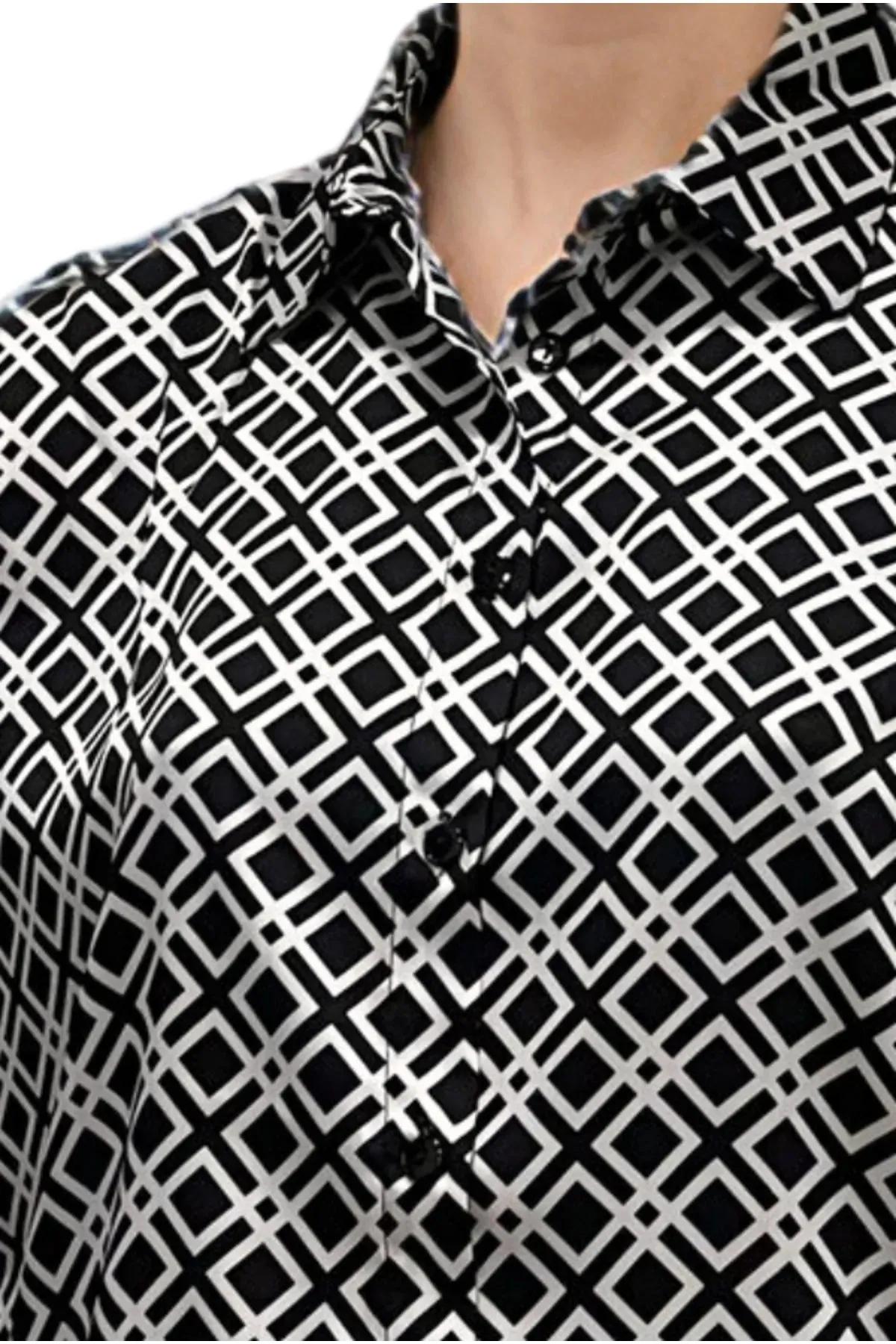 Black White Satin Button Down Shirt