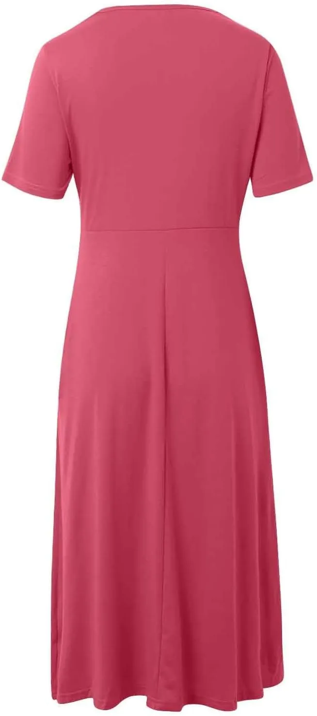 Boho A-Line Dress for Women Flowy V-Neck Sundress with Pockets Casual Beach Midi Dress in Cross Front Embroidery