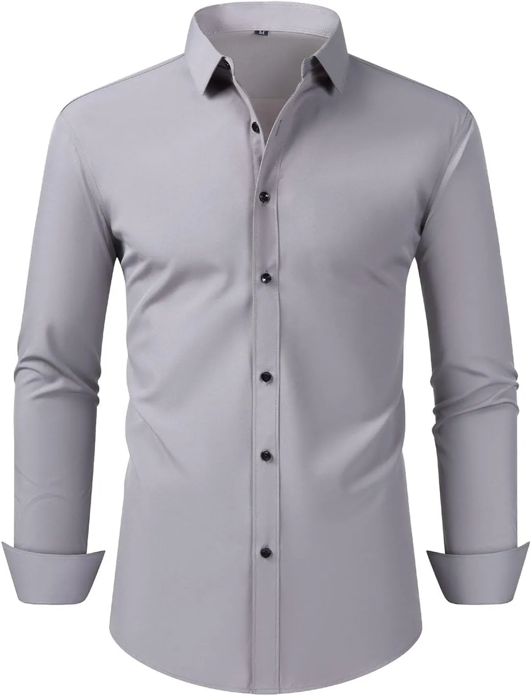 Cambkatl Men's Slim Fit Dress Shirts Stretch Long Sleeve Classic Solid Business Casual Button Down Shirts
