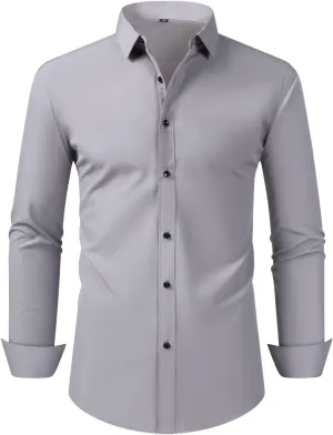 Cambkatl Men's Slim Fit Dress Shirts Stretch Long Sleeve Classic Solid Business Casual Button Down Shirts