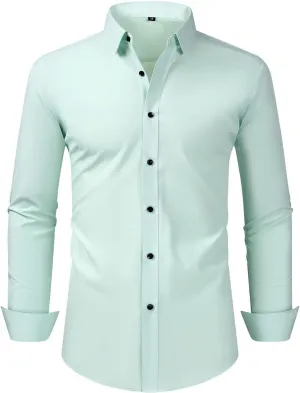 Cambkatl Men's Slim Fit Dress Shirts Stretch Long Sleeve Classic Solid Business Casual Button Down Shirts