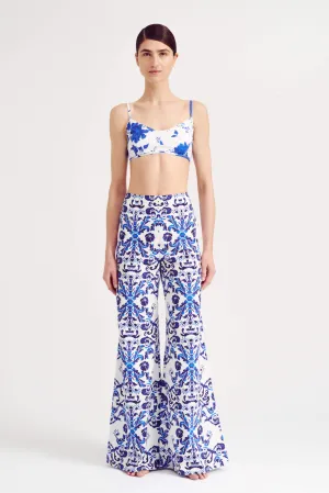 Capri Blue Milanese Wallpaper Print Cotton Trousers