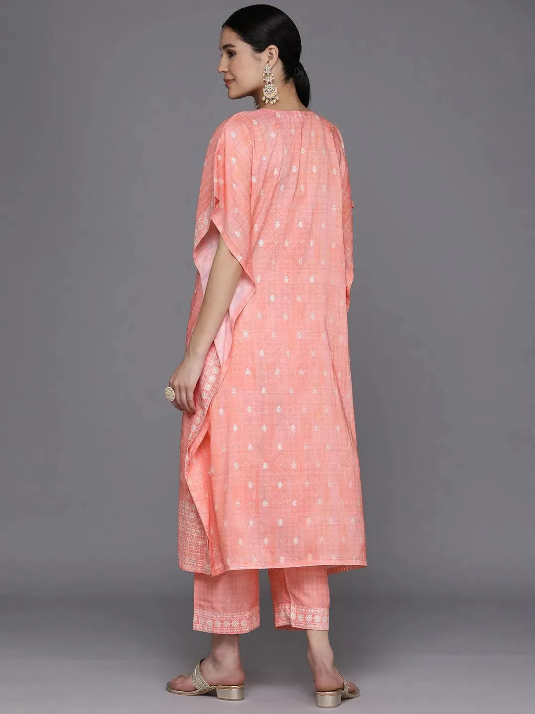 Coral Printed Silk Blend Kaftan Kaftan With Trousers