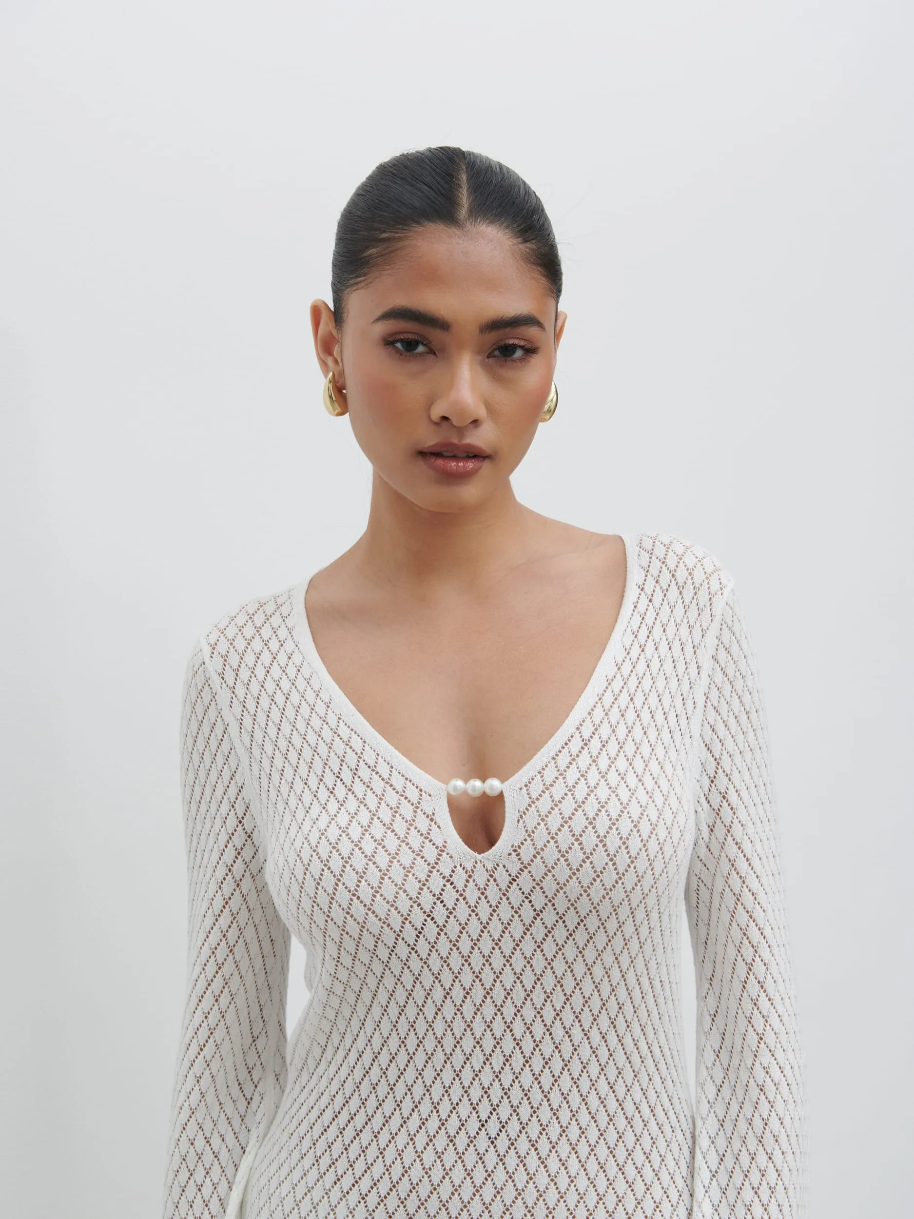 Croisette Knit Beaded Midaxi Dress - Ivory