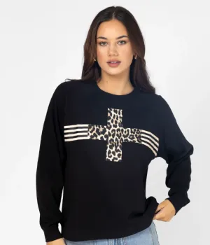 Everyday Sweater - Black with Leopard Cross