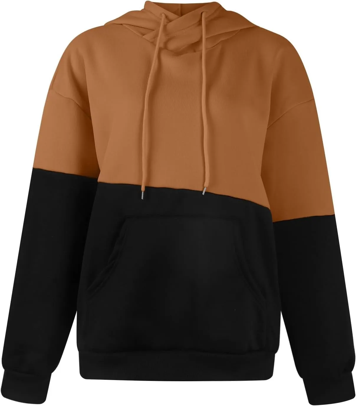 Fleece Hoodie Women Oversized Color Block Cowl Neck Hooded Pullover Casual Loose Drop Shoulder Sweatpants with Pockets
