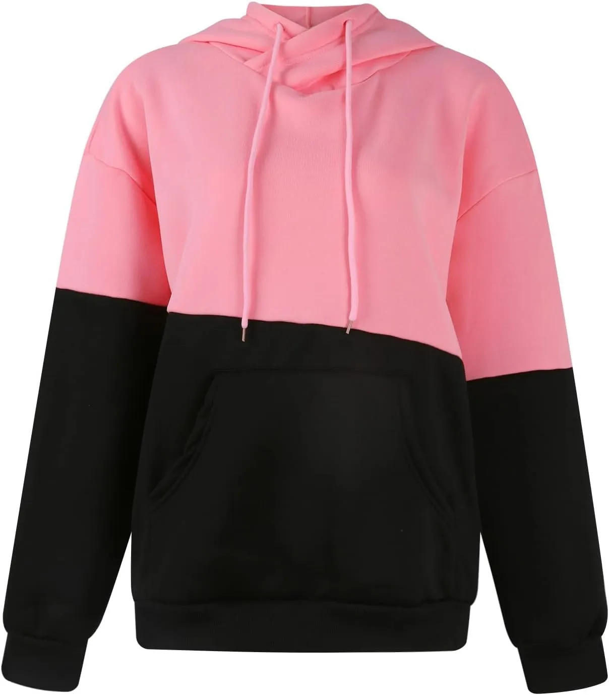 Fleece Hoodie Women Oversized Color Block Cowl Neck Hooded Pullover Casual Loose Drop Shoulder Sweatpants with Pockets
