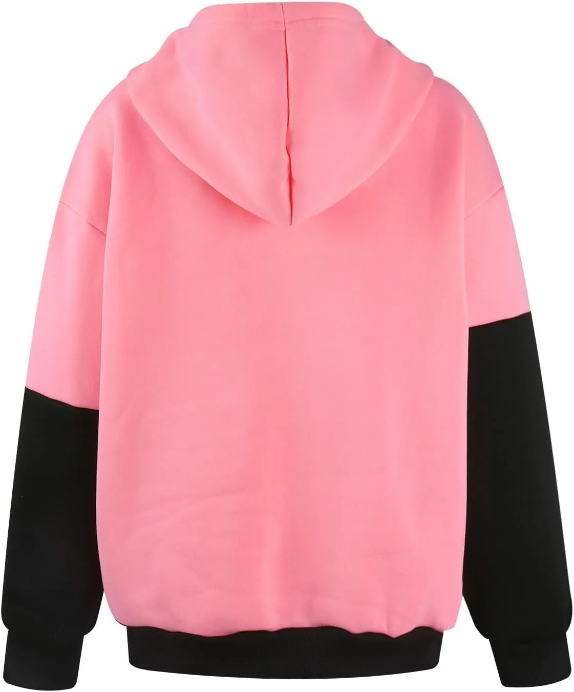 Fleece Hoodie Women Oversized Color Block Cowl Neck Hooded Pullover Casual Loose Drop Shoulder Sweatpants with Pockets