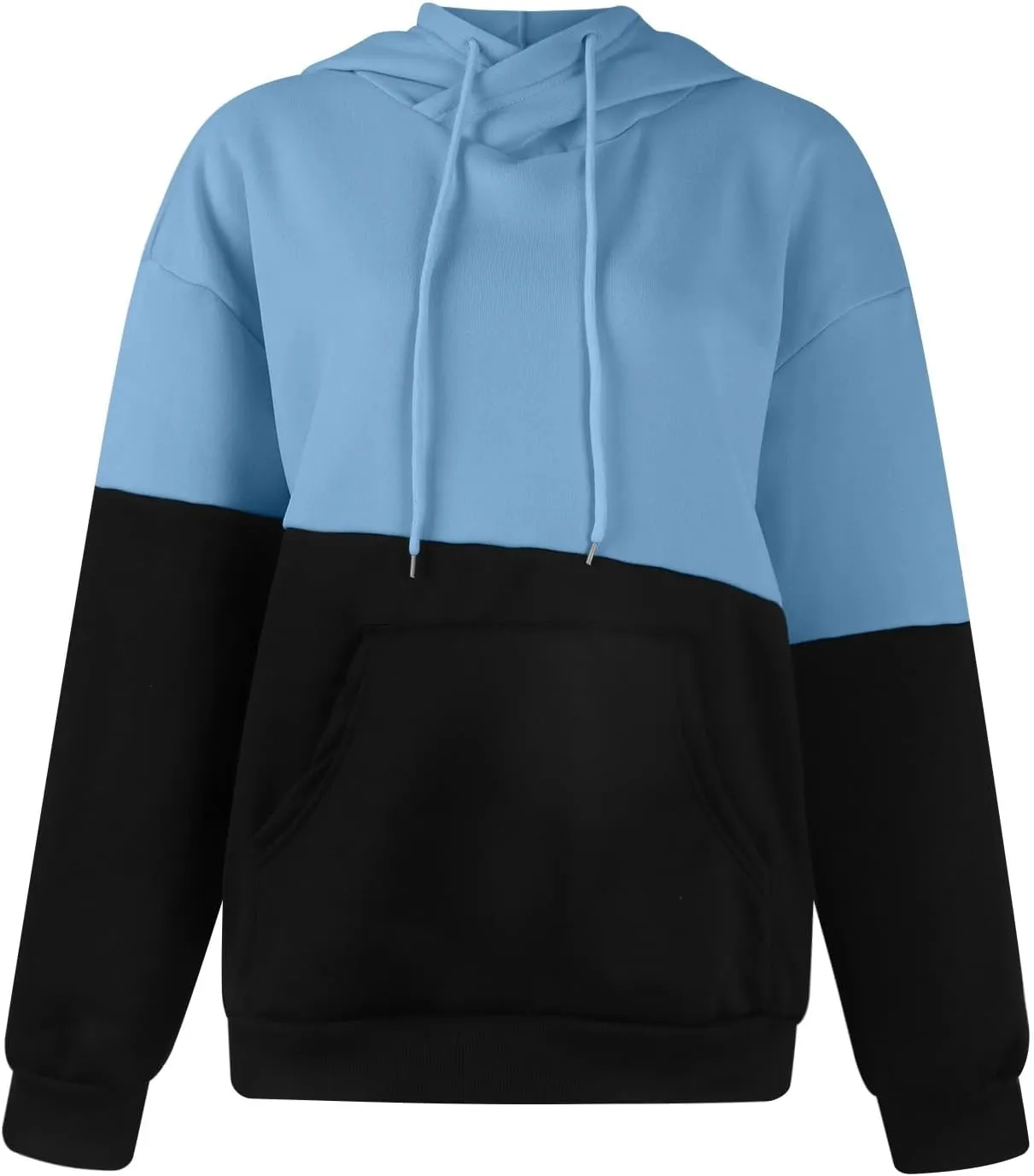 Fleece Hoodie Women Oversized Color Block Cowl Neck Hooded Pullover Casual Loose Drop Shoulder Sweatpants with Pockets