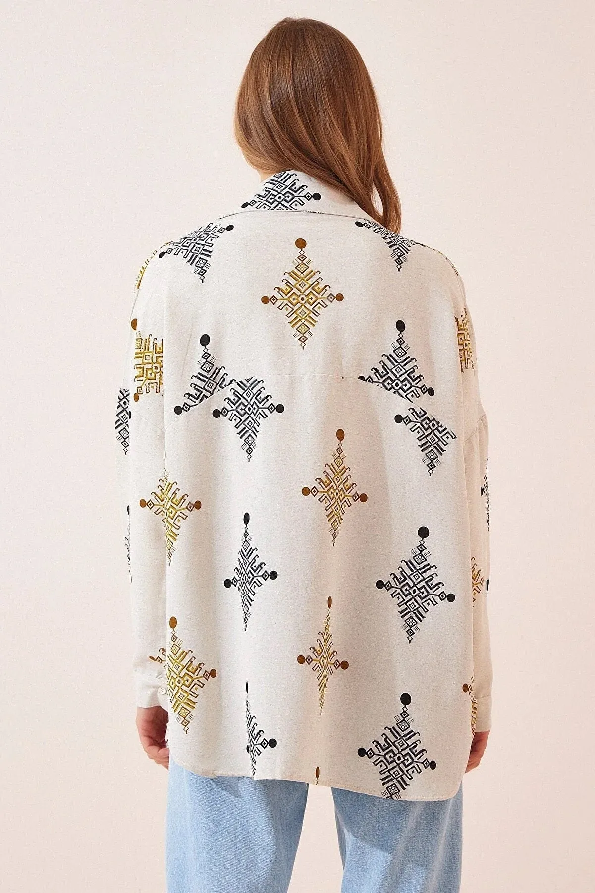 Geometric Print Linen Blouse