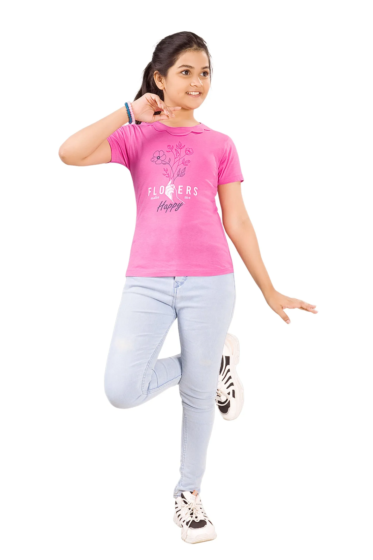 Girls Round Neck Half Sleeve Tees - Blosom