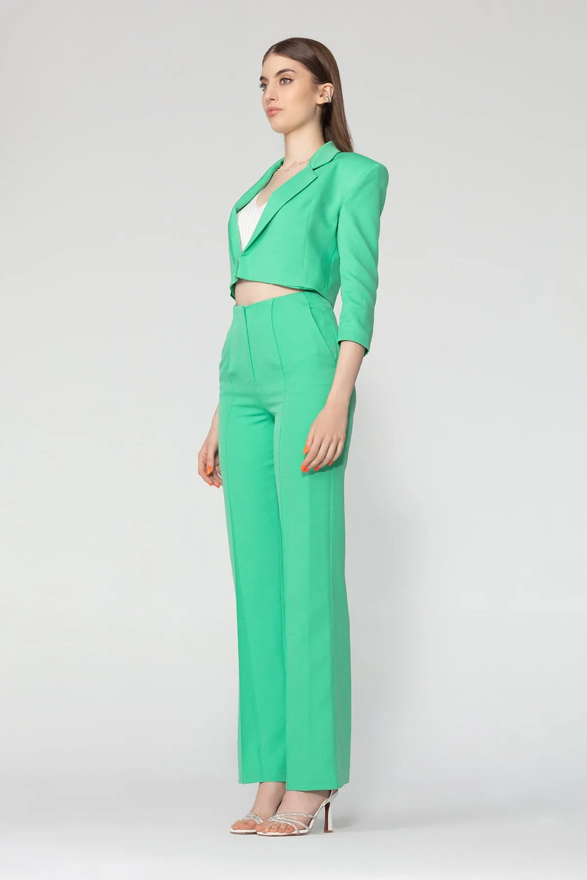 Green High Waist Trousers With Pocket