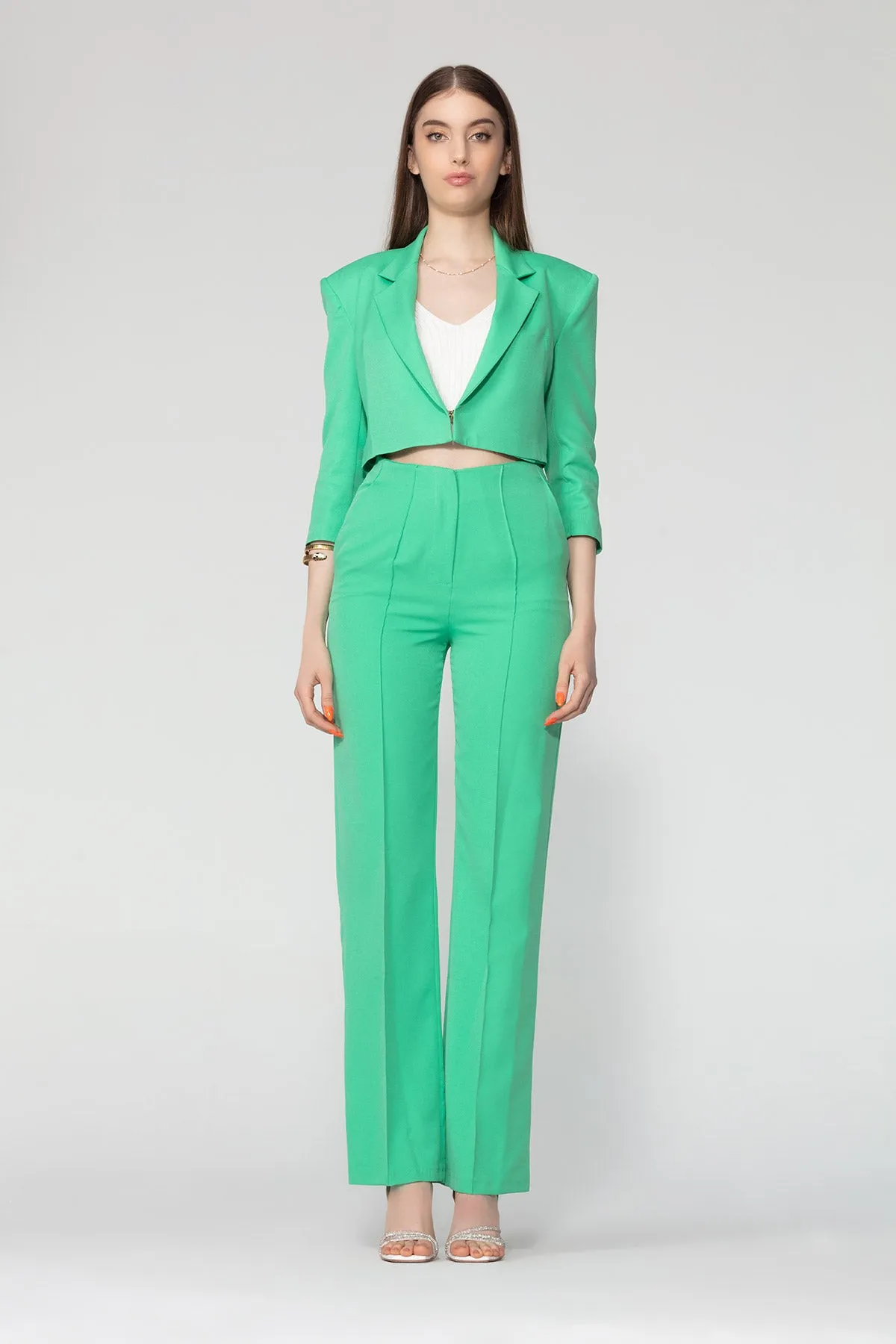 Green High Waist Trousers With Pocket