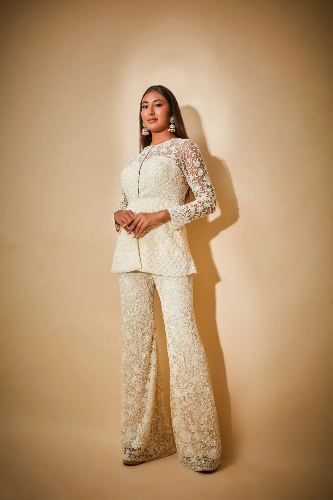 Hand embroidered  jacket sharara set