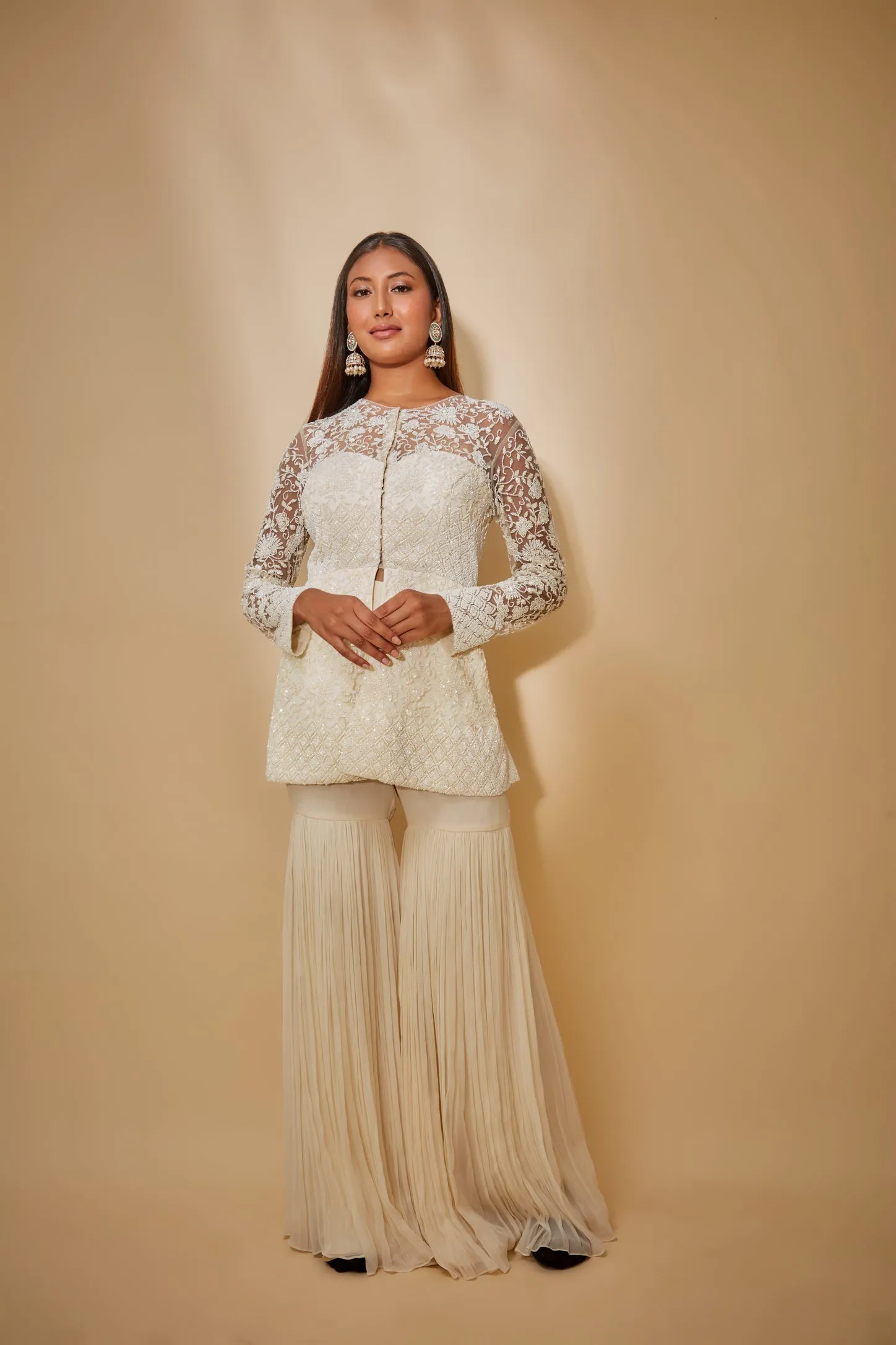 Hand embroidered  jacket sharara set