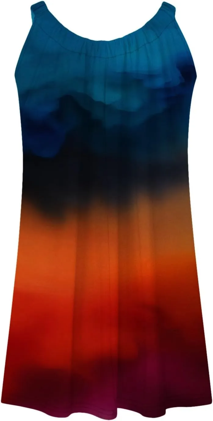 hlysgo Mini Dresses for Women 2025 Summer Tie-Dye Print Short Beach Coverup Dress Casual Loose Fit Sleeveless Mini Sundress