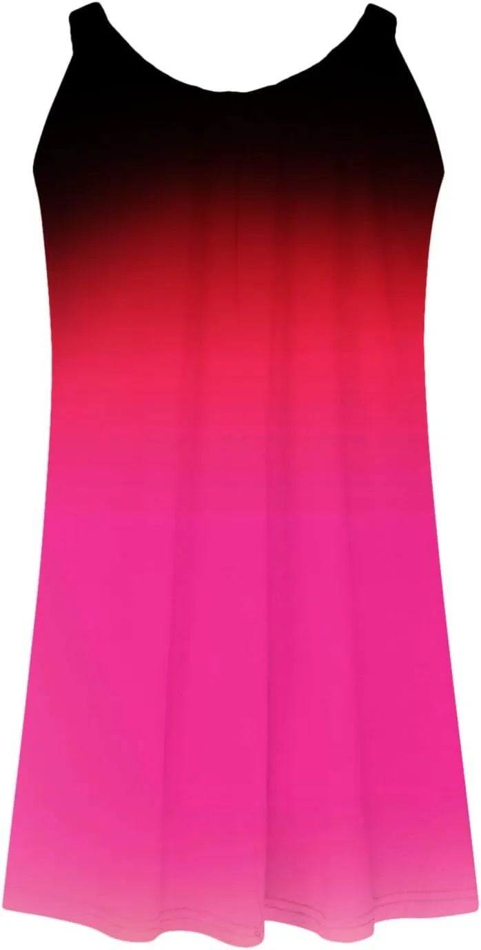 hlysgo Petite Dresses for Women Trendy Gradient Beachwear Coverup Sleeveless Crewneck Mini Dress Summer Knee Length Sundress