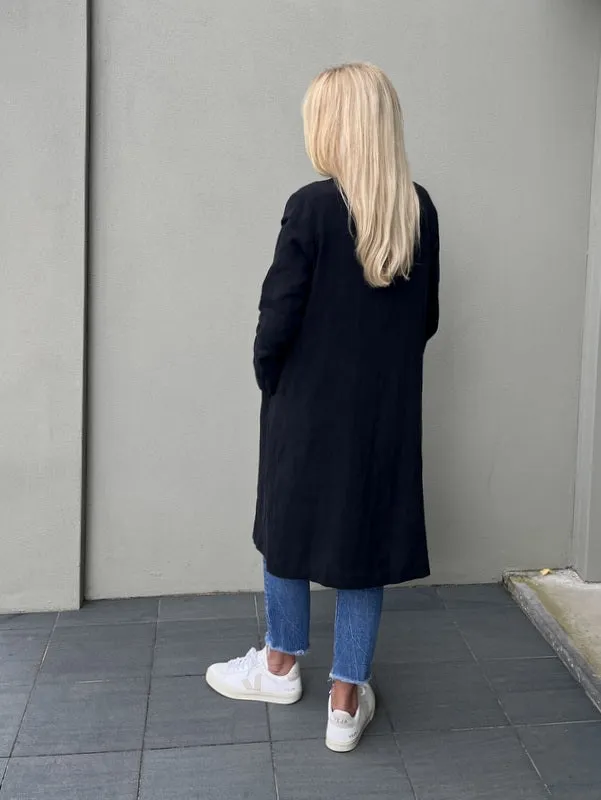 Jiva Antique Wash Linen Catherine Coat - Black