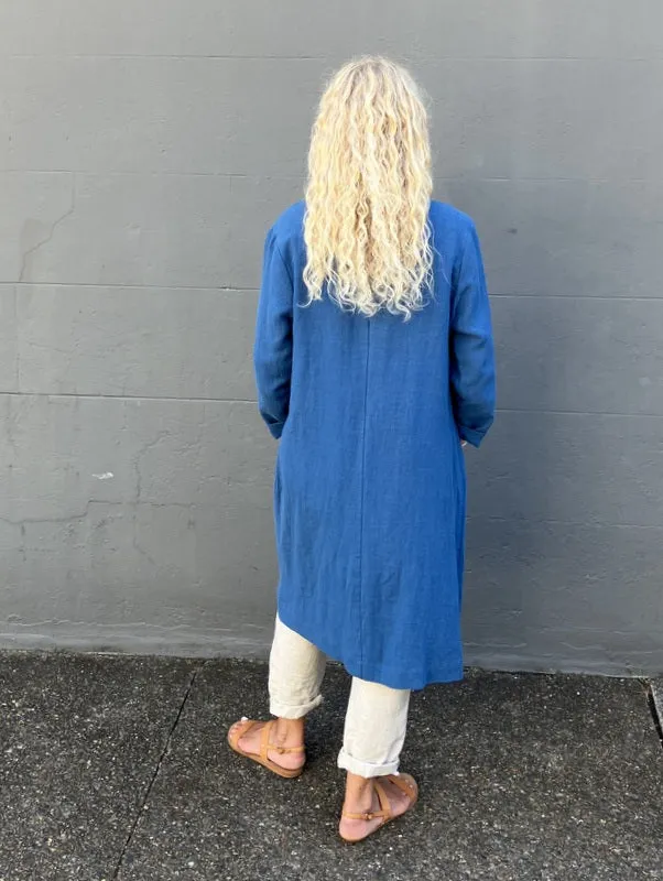 Jiva Antique  Wash Linen Catherine Coat - Dark Blue