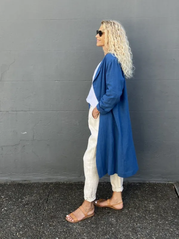 Jiva Antique  Wash Linen Catherine Coat - Dark Blue
