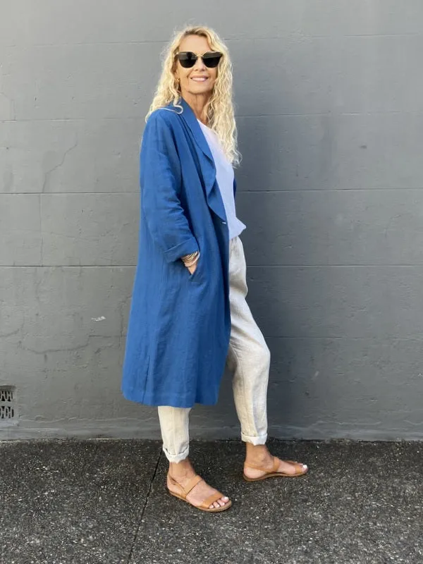 Jiva Antique  Wash Linen Catherine Coat - Dark Blue