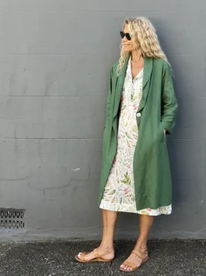 Jiva Antique Wash Linen Catherine Coat - Forever Green