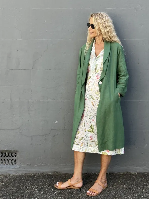 Jiva Antique Wash Linen Catherine Coat - Forever Green
