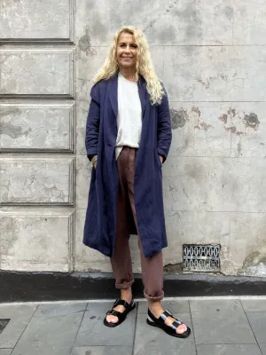 Jiva Antique Wash Linen Catherine Coat - Navy