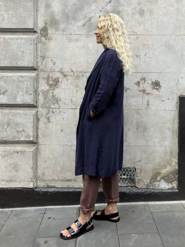 Jiva Antique Wash Linen Catherine Coat - Navy