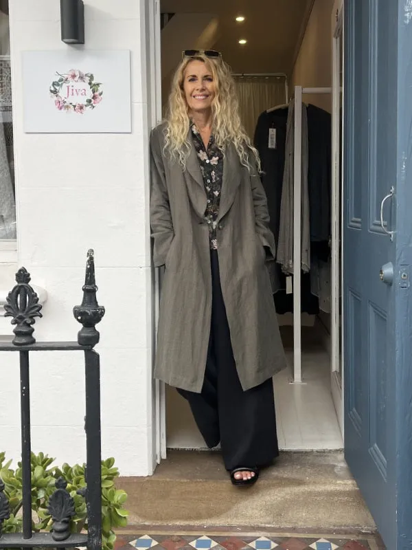 Jiva Antique Wash Linen Catherine Coat - Olive
