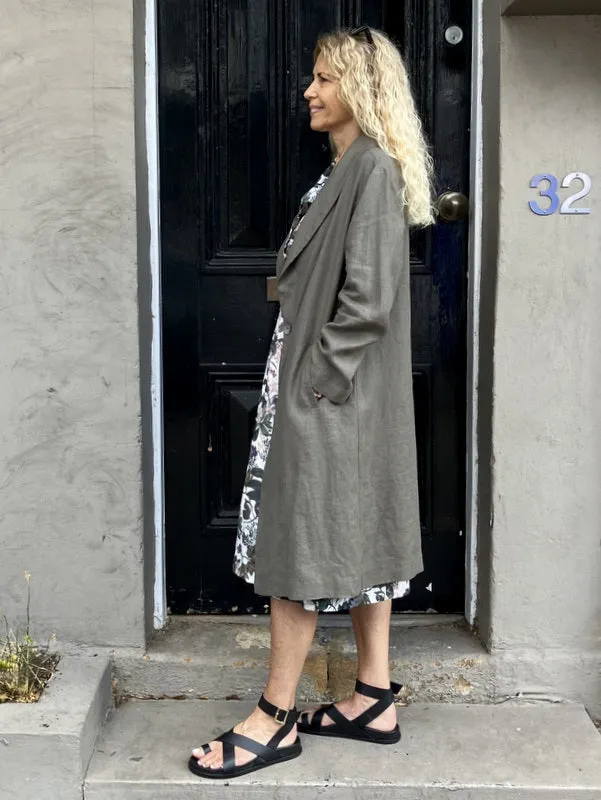 Jiva Antique Wash Linen Catherine Coat - Olive