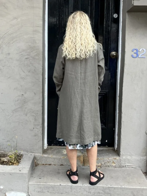 Jiva Antique Wash Linen Catherine Coat - Olive