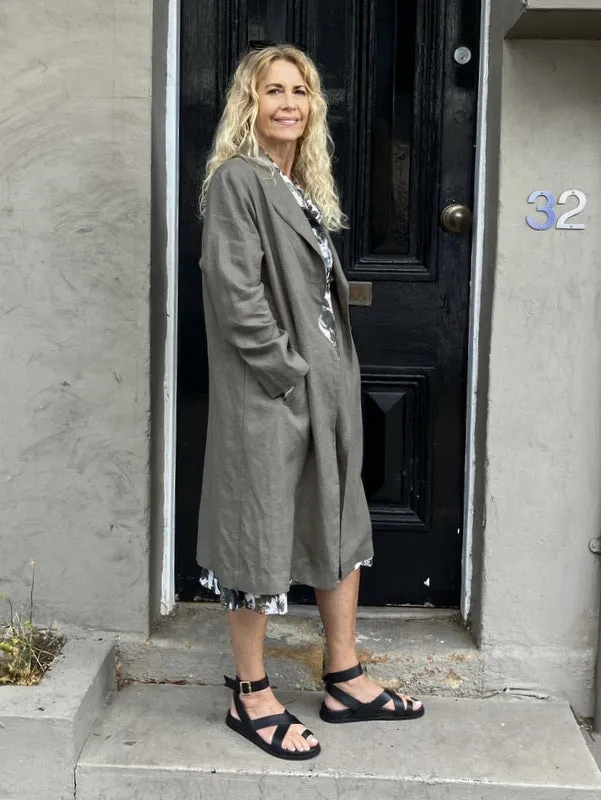 Jiva Antique Wash Linen Catherine Coat - Olive