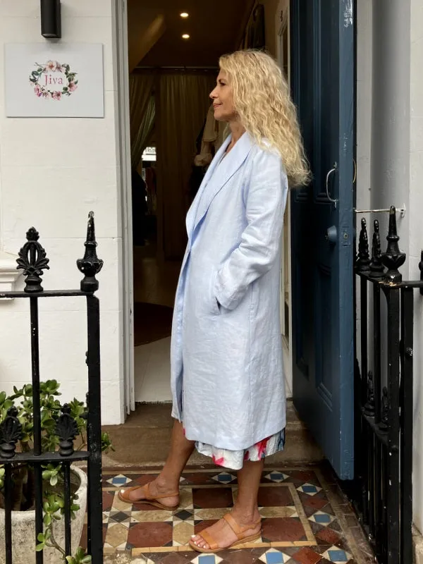 Jiva Antique Wash Linen Catherine Coat - Powder Blue