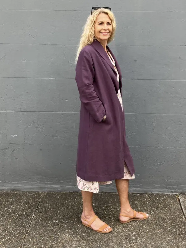 Jiva Antique Wash Linen Catherine Coat - Raisin