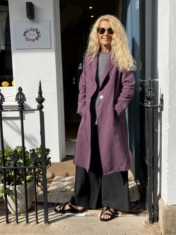 Jiva Antique Wash Linen Catherine Coat - Raisin