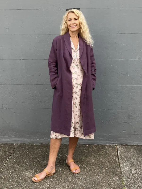 Jiva Antique Wash Linen Catherine Coat - Raisin