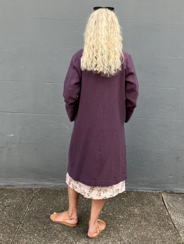 Jiva Antique Wash Linen Catherine Coat - Raisin