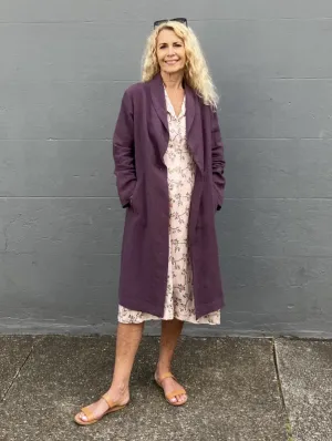 Jiva Antique Wash Linen Catherine Coat - Raisin