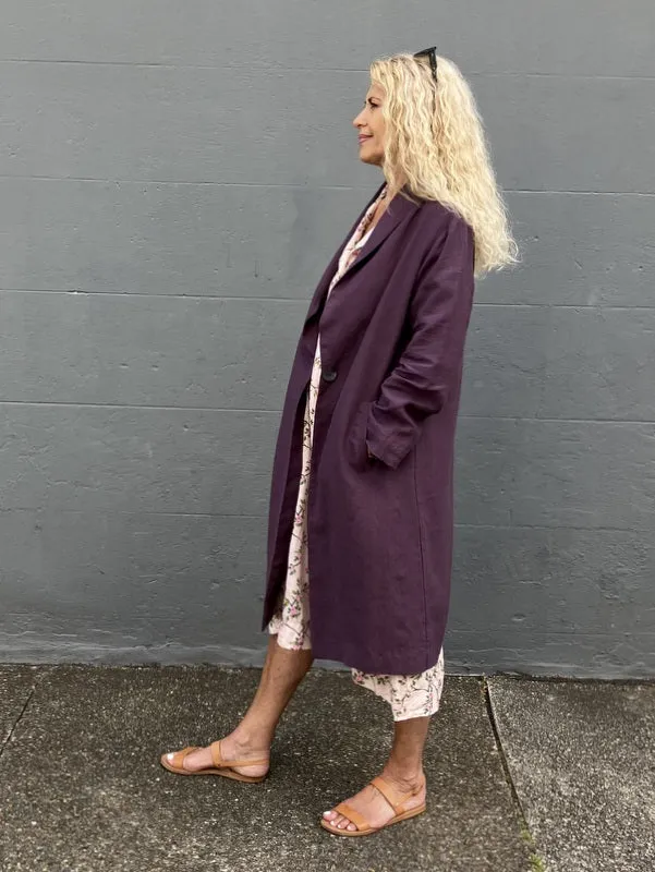 Jiva Antique Wash Linen Catherine Coat - Raisin