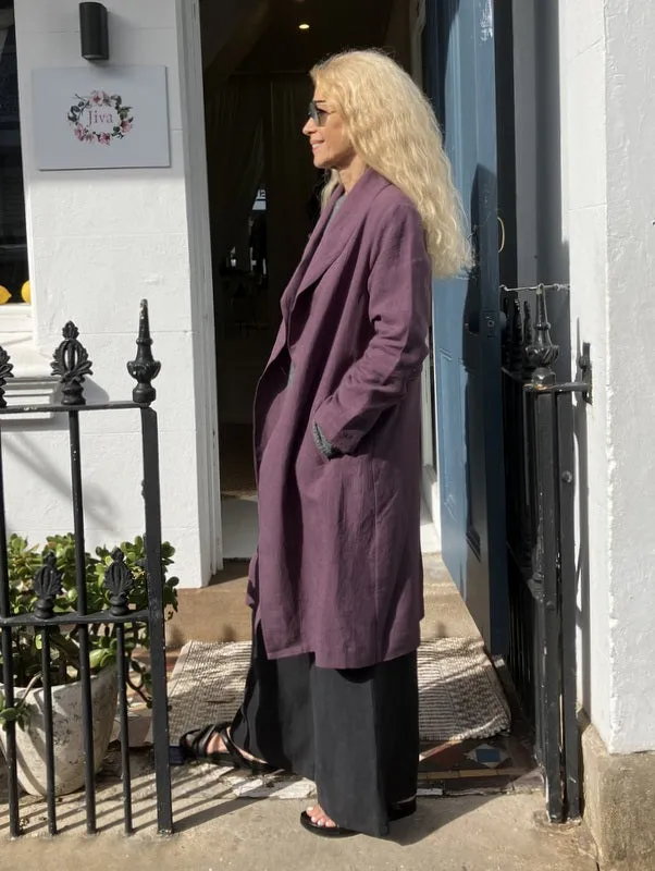 Jiva Antique Wash Linen Catherine Coat - Raisin