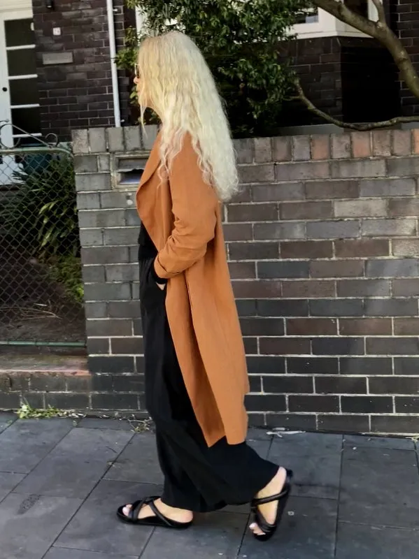 Jiva Antique Wash Linen Catherine Coat - Rust