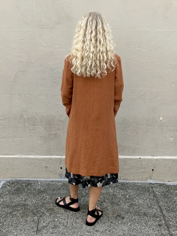 Jiva Antique Wash Linen Catherine Coat - Rust